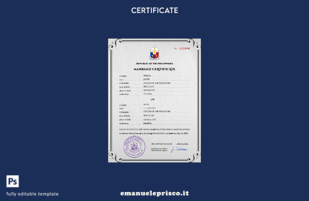 modello PSD di certificato di matrimonio filippino in stile verificato